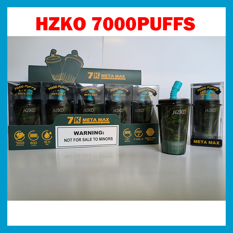 Original HZKO 7000 puffs Disposable Vape Pen E Cigarette Device With 15ml Pod Prefilled Catridge rechargeable
