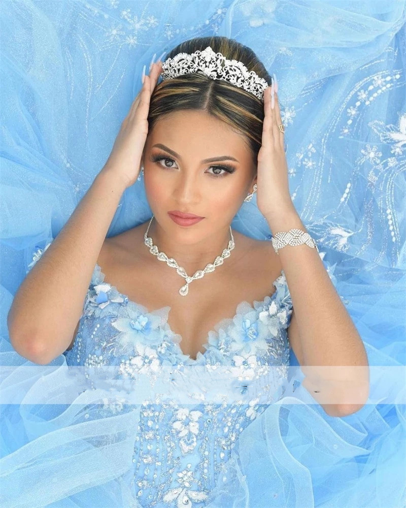 2023 Pink Ball Gown Quinceanera Dresses Beaded Flowers Appliques Off Shoulder Tulle Sequined Sweet 15 16 Dress XV Party Wear