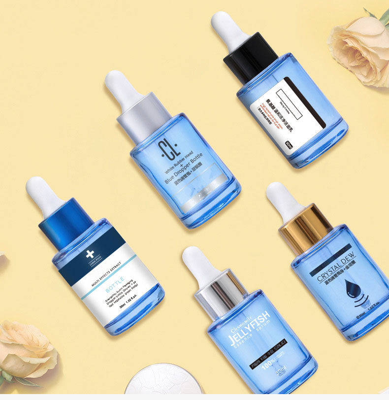 30ml Transparent Blue Glass Essential oil perfume bottles 1 oz dropper bottle for Home use travel