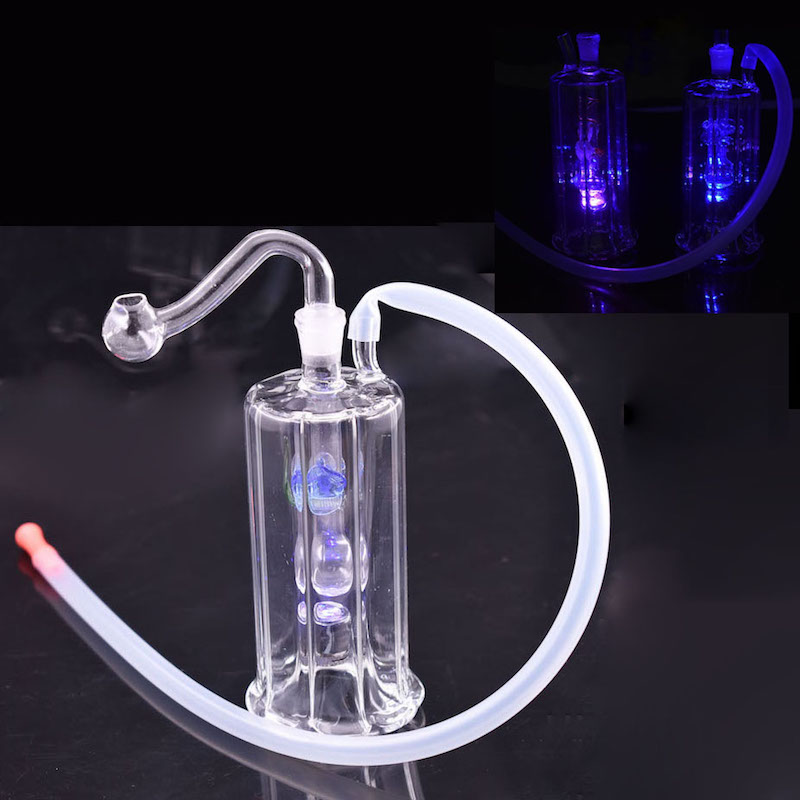 Wholesale Glow In Dark Perc LED color changing Mini water Bong Hookah With 10mm Male Oil Burner bowl and silicone hose