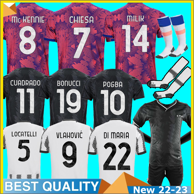 2022 DI MARIA soccer jersey juventus VLAHOVIC POGBA LOCATELLI CHIESA McKENNIE ARTHUR BONUCCI CUADRADO football shirt Men Kids kit camiseta maglia maillot 999, Away