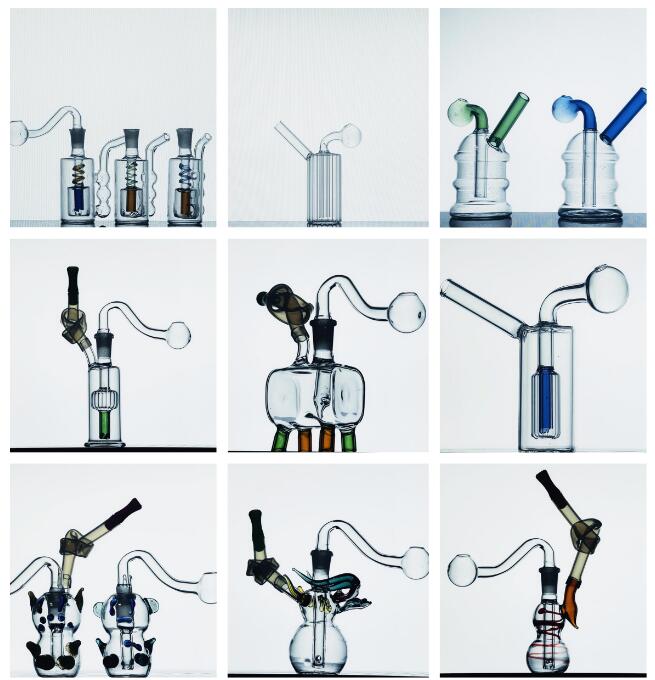 New Square HOOKAH Glass Oil Burner Bong Water Pipes with Recycler Mini Dab Rig Hand Bongs with 10mm Male Oils Burners Pipe and Hose