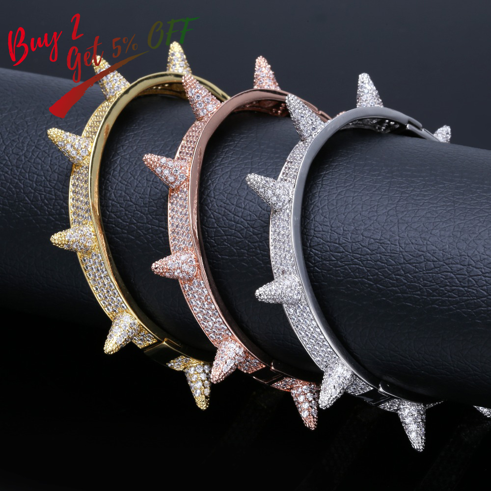 Charm Bracelets TOPGRILLZ Spikes Rivet Stud Mens Bangle Iced Out Gold Silver Color Hip HopPunk Gothic Bling Jewelry 221109