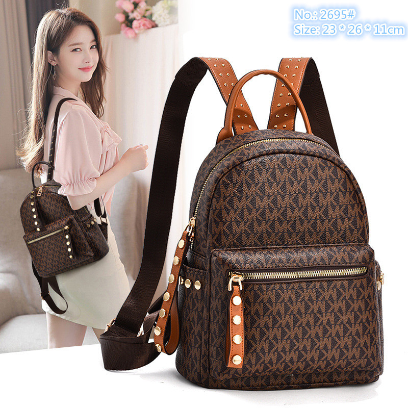 Wholesale factory ladies shoulder bags 2 colors street personality rivet punk backpack everyday Joker leather handbag trend letters contrast color handbags