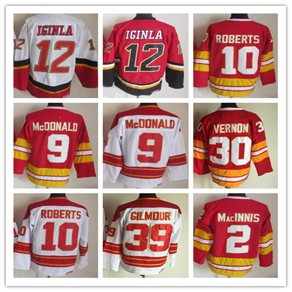 Jarome Iginla Vintage Hockey Jerseys Theoren Fleury Joe Nieuwendyk Mike Vernon Doug Gilmour Al Macinnis Lanny McDonald Gary Roberts Retro Uniforms Stitched