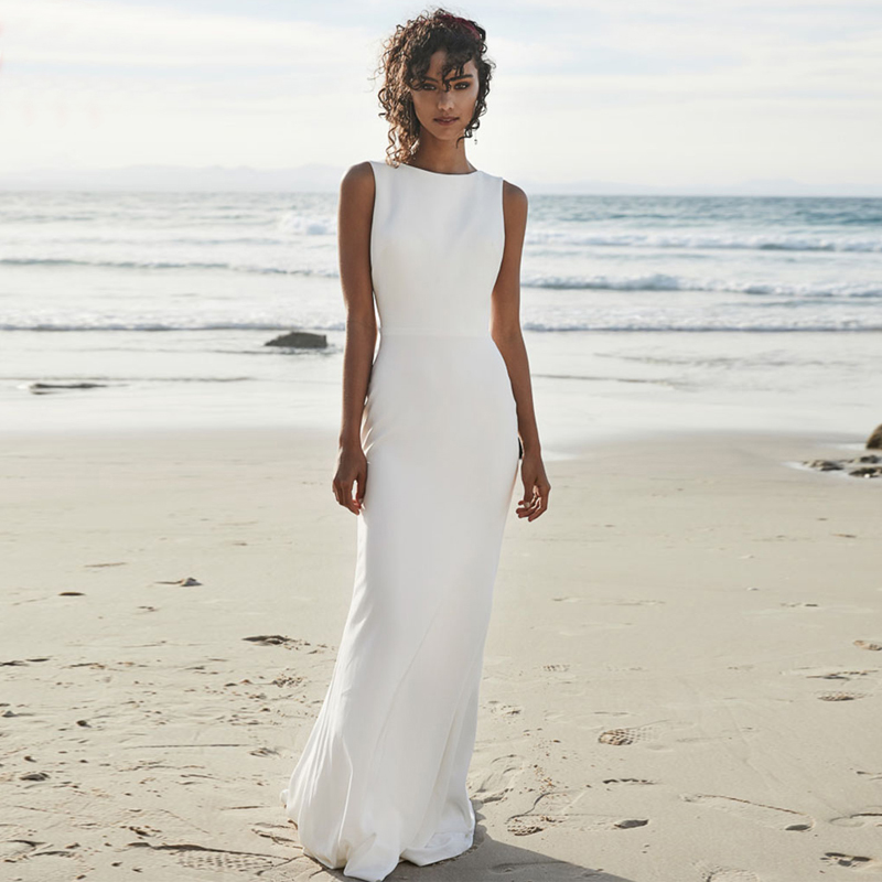 Beach Wedding Dresses V Back Soft Satin Sweep Train Cheap Long Boho Bohemian Mermaid Bride Dress Backless Plus Free shipping Free shi