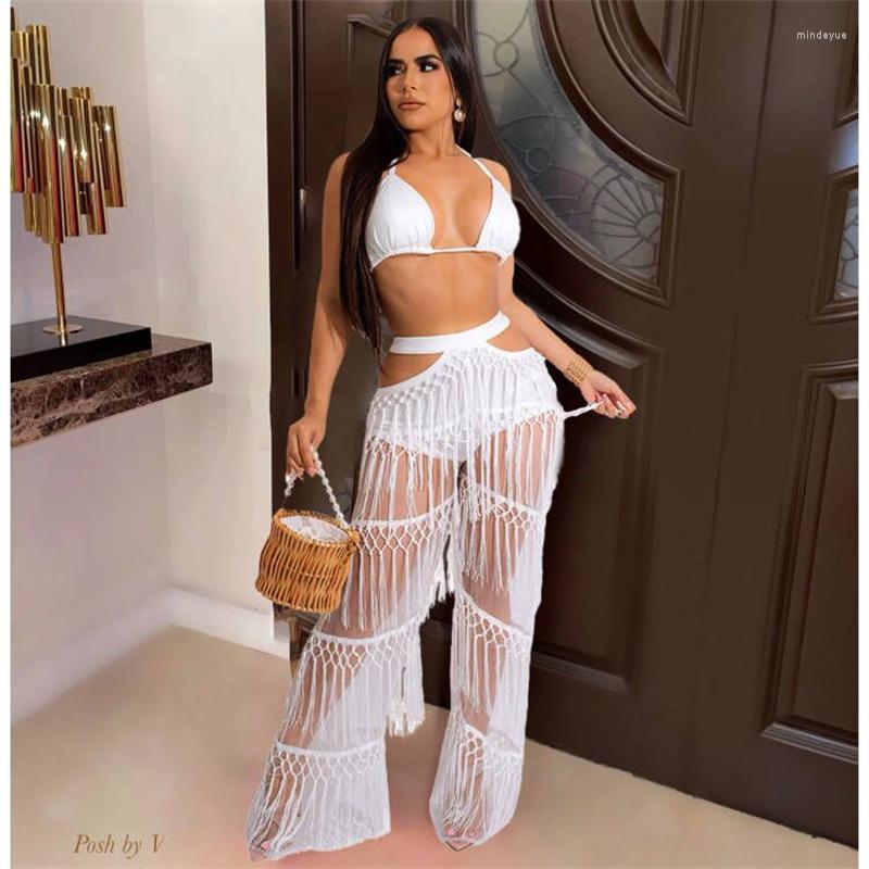 Women' Two Piece Pants YIKUO Hand Crochet Tassel Set Women Sexy Lace Up Bra Top Hollow Out Fringed Wide Leg Beach Club Party Suits, Black
Women' Two Piece Pants YIKUO Hand Crochet Tassel Set Women Sexy Lace Up Bra Top Hollow Out Fringed Wide Leg Beach Club Party Suits, Black
