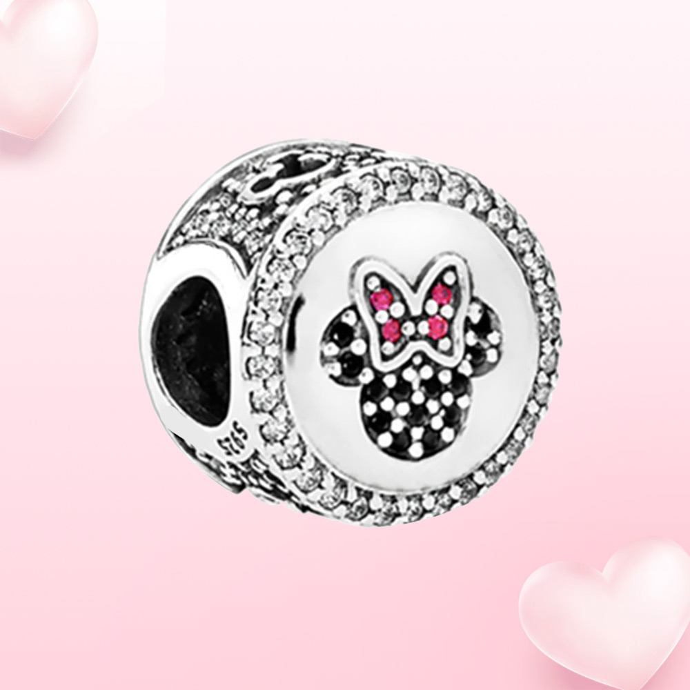 S925 925 Sterling Silver Bead Mouse Charm Sparking CZ Fashion Fit Original Snake Chain Bracelet Charm Jewelry DIY Making
