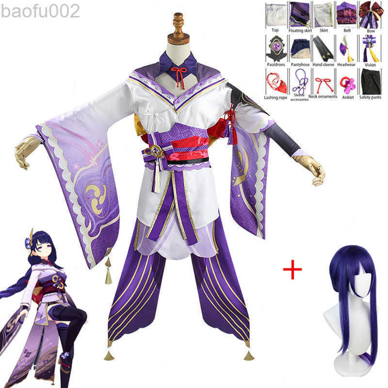Game Genshin Impact Raiden Shogun Cosplay Come Baal Wig Beelzebul Cosplay Come Women Kimono Dress Uniform Party Role Playing L2208