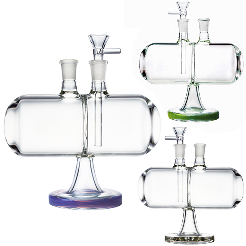 7 Inch Samll Hookahs Unique Infinity Waterfall Bongs Invertible Gravity Glass Water Pipes 14mm Female Joint Oil Dab Rigs Clear Green Purple Bong With Bowl
