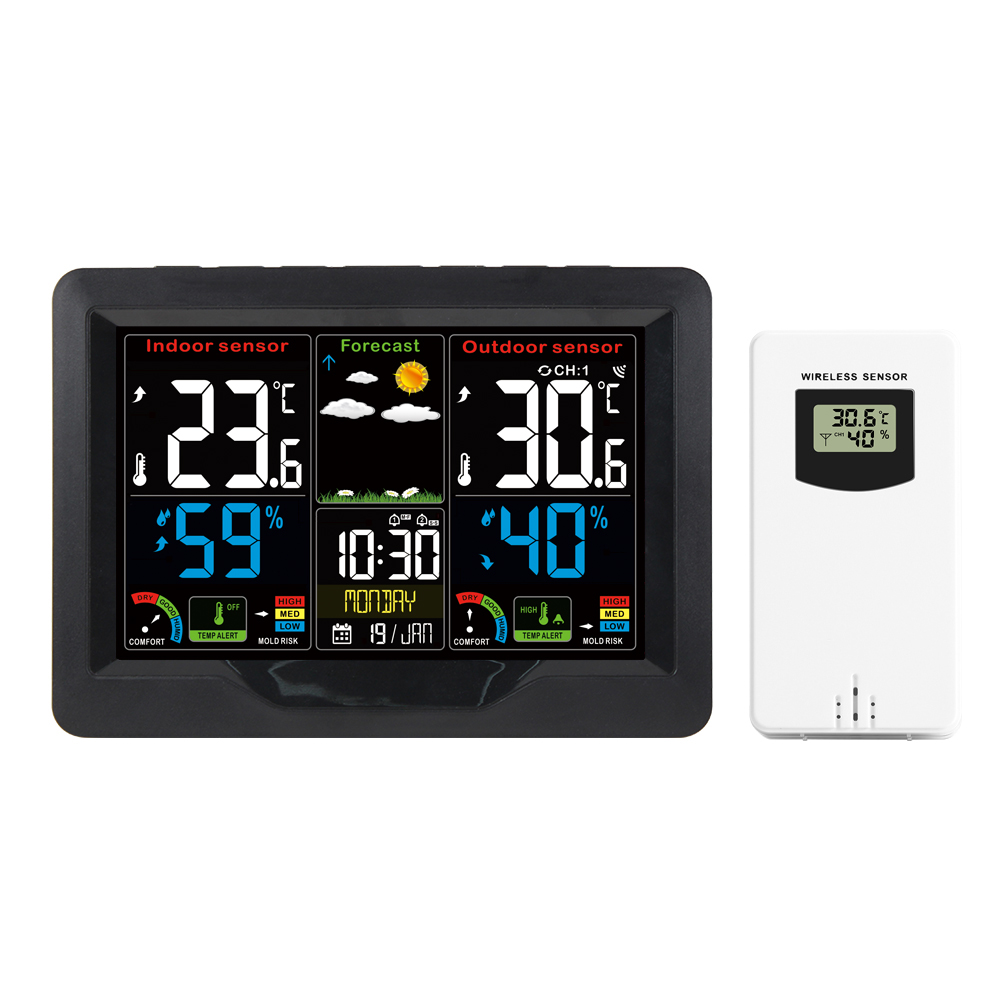 Weather Station Color Disply Digital Clock Barometer Thermometer Hygrometer Outdoor Sensor with Trend Mildew Risk
Weather Station Color Disply Digital Clock Barometer Thermometer Hygrometer Outdoor Sensor with Trend Mildew Risk