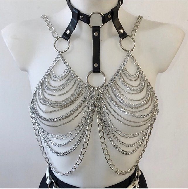 Bras Leather Sexy Bra Harness Rave Sliver Body Chain Crop Top Costumes Musical Festival Singer Dancer Stage Outfits Gear, Red
Bras Leather Sexy Bra Harness Rave Sliver Body Chain Crop Top Costumes Musical Festival Singer Dancer Stage Outfits Gear, Red