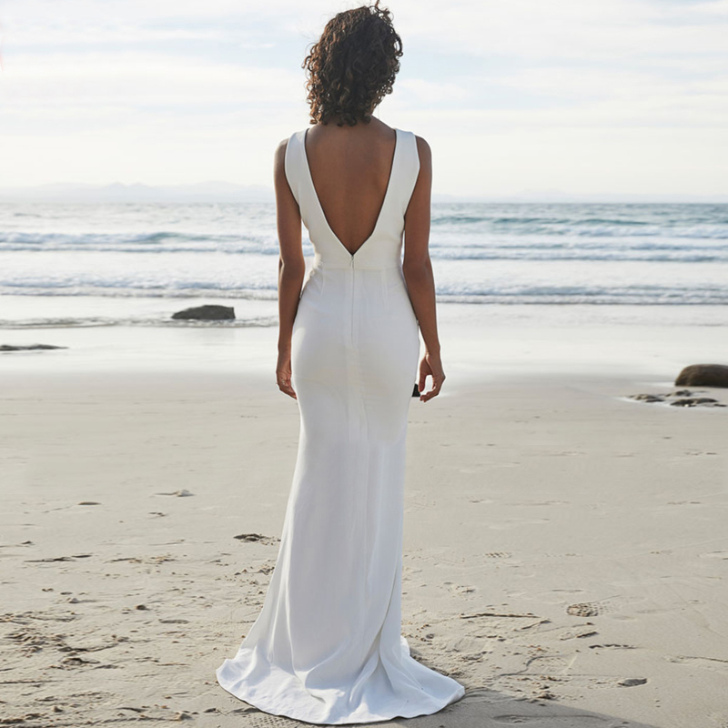 Beach Wedding Dresses V Back Soft Satin Sweep Train Cheap Long Boho Bohemian Mermaid Bride Dress Backless Plus Free shipping Free shi