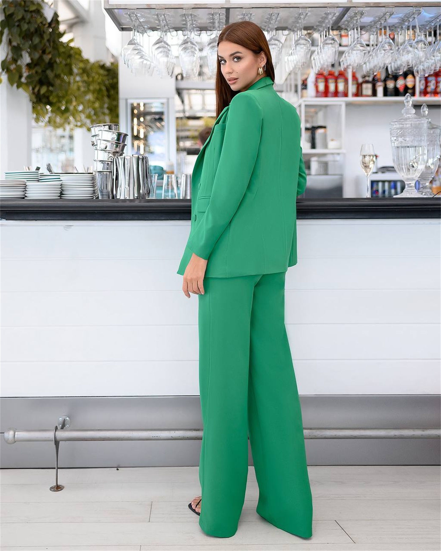 Elegant Green Women Pants Suits 3 Pieces Slim Fit High Waist Prom Evening Party Wear Blazer Flared Trousers Sets