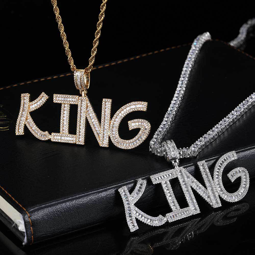 TopBling Hip Hop Simulated Diamond Pendant Necklaces A-Z 0-9 Custom Name Letters Charm Gift for Men Women