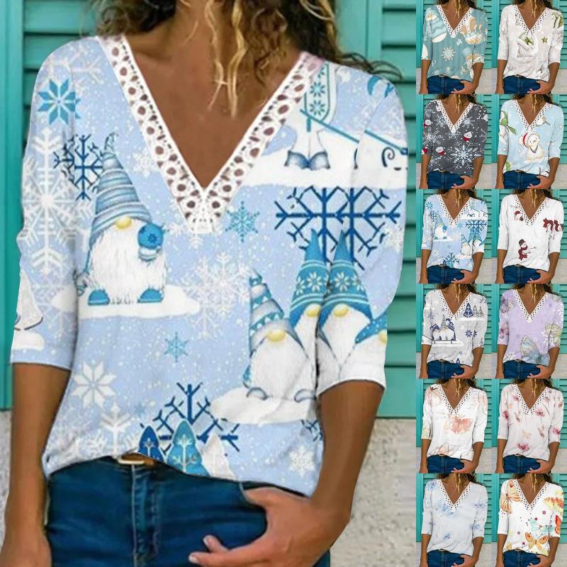 Women' T Shirts Merry Christmas Printed Tops For Women Crochet Lace Trim V Neck Casual Loose Pullover Tee Blouse, Black
Women' T Shirts Merry Christmas Printed Tops For Women Crochet Lace Trim V Neck Casual Loose Pullover Tee Blouse, Black