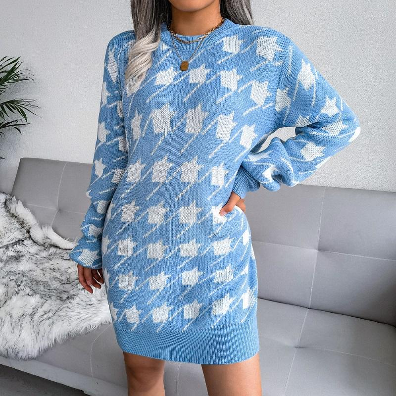 Casual Dresses Women Autumn Winter O-Neck Pullover Long Lantern Sleeve Houndstooth Color Contrast Knitted Dress Fashion Female Cloth
Casual Dresses Women Autumn Winter O-Neck Pullover Long Lantern Sleeve Houndstooth Color Contrast Knitted Dress Fashion Female Cloth