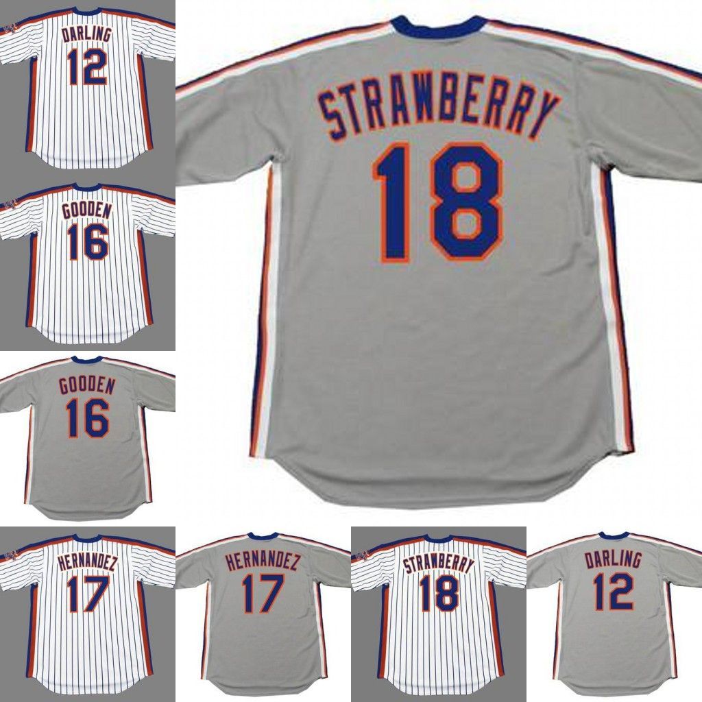 College New York 12 Ron Darling 16 Dwight Gooden 17 Keith Hernandez 18 Strawberry 20 Howard Johnson 26 Dave Kingman Baseball Jersey, Grey 
College New York 12 Ron Darling 16 Dwight Gooden 17 Keith Hernandez 18 Strawberry 20 Howard Johnson 26 Dave Kingman Baseball Jersey, Grey