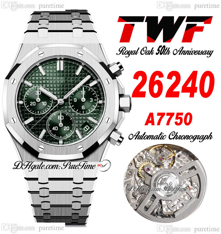 50Th Anniversary A7750 Automatic Chronograph Mens Watch 2624 ETA 41mm Green Textured Stick Dial Stainless Steel Bracelet Oak Watches Super Edition Puretime D4
50Th Anniversary A7750 Automatic Chronograph Mens Watch 2624 ETA 41mm Green Textured Stick Dial Stainless Steel Bracelet Oak Watches Super Edition Puretime D4