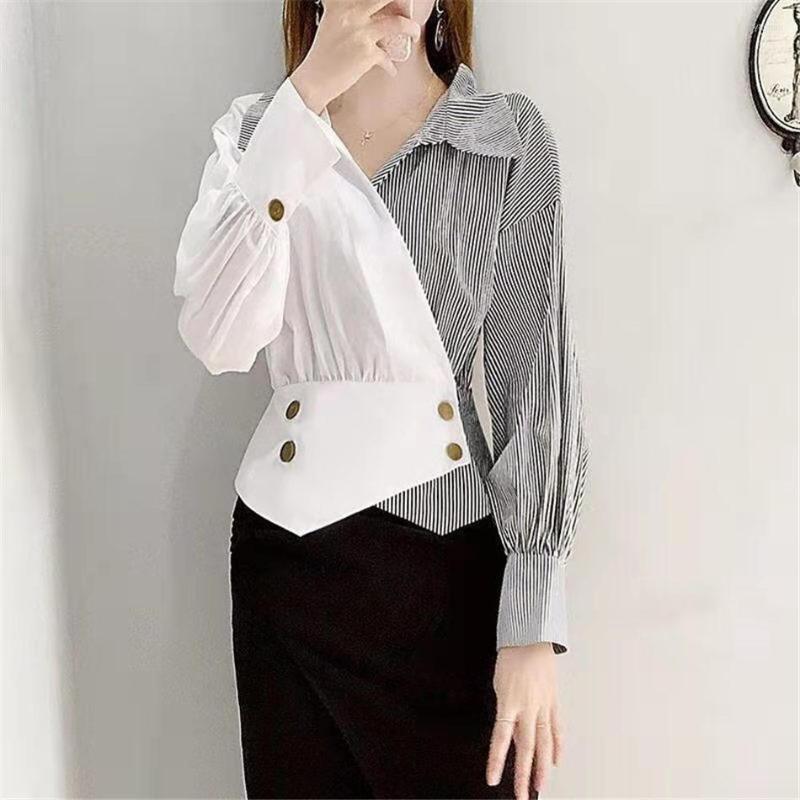 Women' Blouses Cotton Short Slim Shirts Women Temperament All-Match Asymmetry Stripe Long Sleeve Lapel Autumn Tops MM1295, White
Women' Blouses Cotton Short Slim Shirts Women Temperament All-Match Asymmetry Stripe Long Sleeve Lapel Autumn Tops MM1295, White