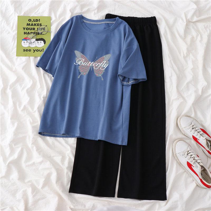 Women' Two Piece Pants Women Sets Printed Butterfly Short Sleeve T-shirt Elastic Waist Wide Leg Loose Fashion Korean Style Suit X260, Blue 1
Women' Two Piece Pants Women Sets Printed Butterfly Short Sleeve T-shirt Elastic Waist Wide Leg Loose Fashion Korean Style Suit X260, Blue 1