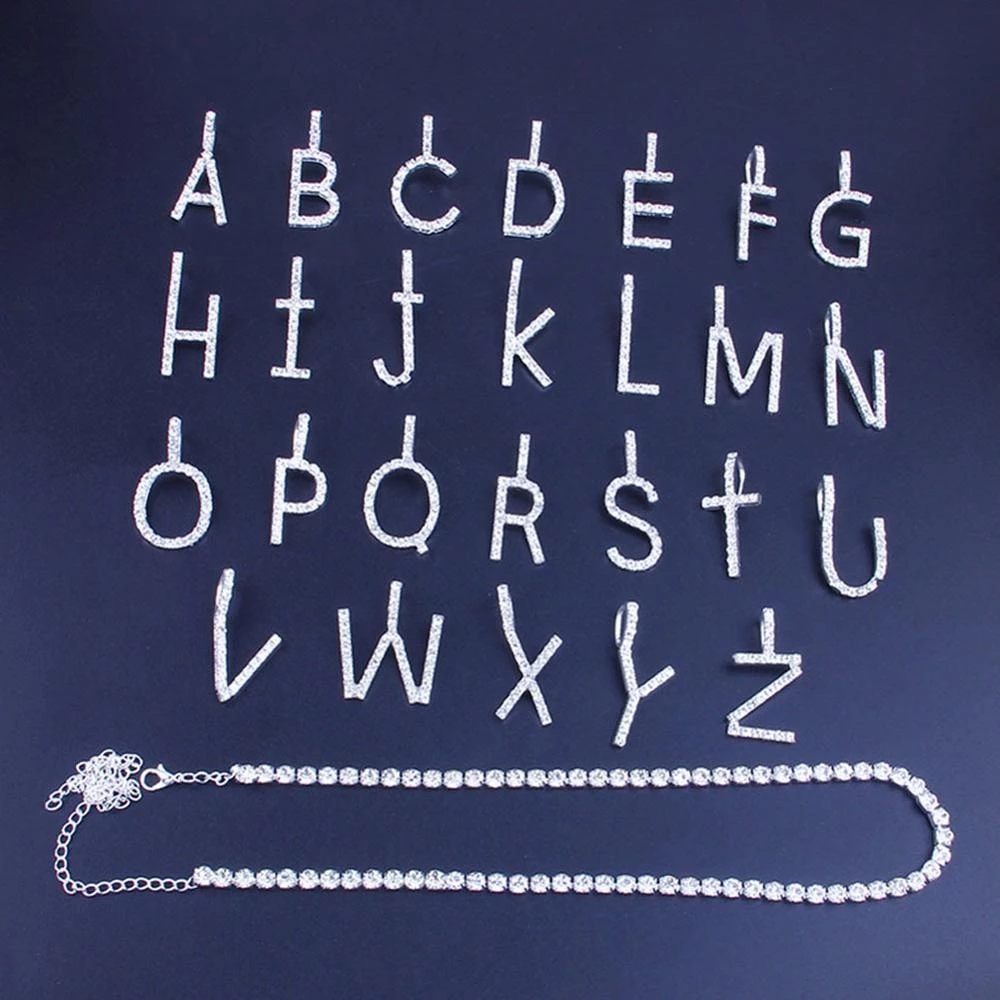 26 Letter Initial Pendant Tennis Chain Choker for Women Statement Bg Crystal Alphabet Necklace Collar Jewelrywww