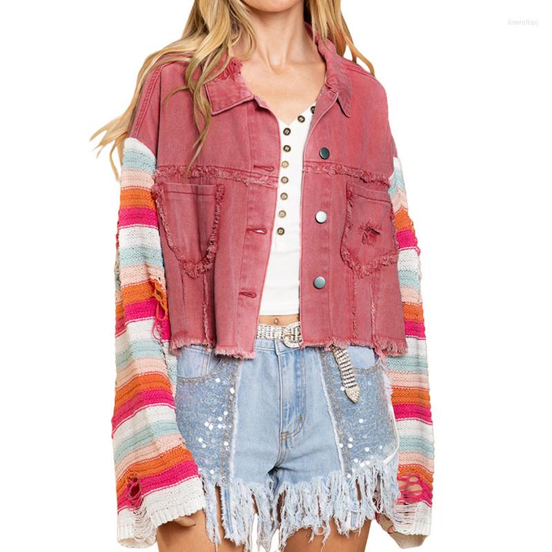 Women' Jackets Women Button-Down Denim Coat Crop Tops Spring Autumn Contrast Color Striped Pattern Long Sleeve Turn-Down Collar Pockets
Women' Jackets Women Button-Down Denim Coat Crop Tops Spring Autumn Contrast Color Striped Pattern Long Sleeve Turn-Down Collar Pockets