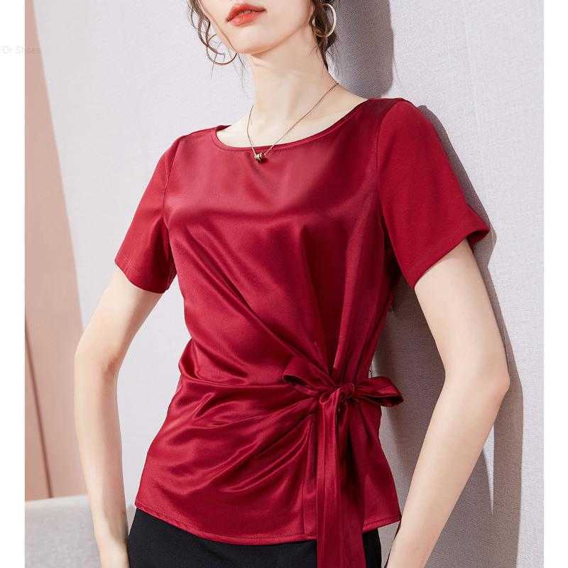 Women's T-Shirt Mercerized Cotton T Shirt Women Bow Waistband Slash Neck 2021 Summer Tops Short Sleeve Woman Clothes Tee Femme, Apricot
Women's T-Shirt Mercerized Cotton T Shirt Women Bow Waistband Slash Neck 2021 Summer Tops Short Sleeve Woman Clothes Tee Femme, Apricot