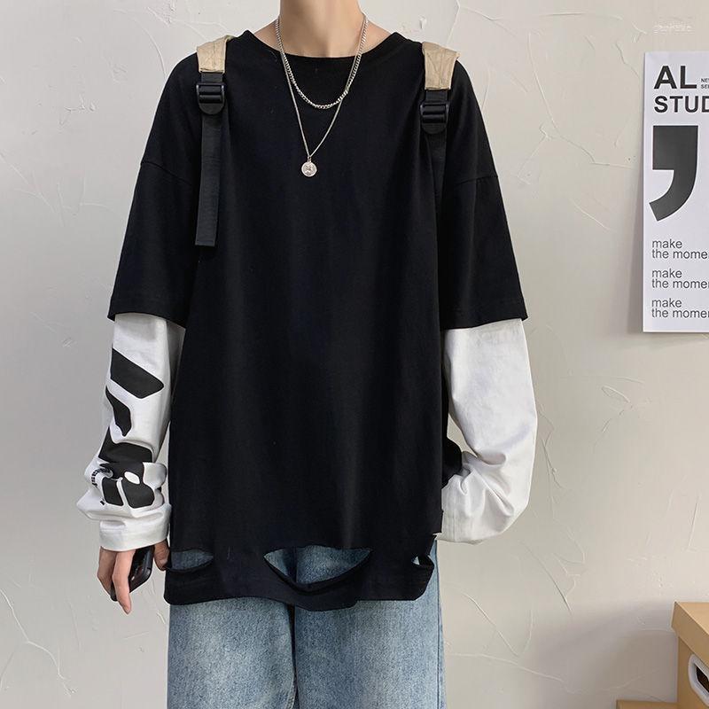 Men's T Shirts Men's T-Shirts Spring Trendy Long Sleeve Unisex Fake Two Piece T-shirt Men Japanese Streetwear Ripped Loose Top Shirt, Black
Men's T Shirts Men's T-Shirts Spring Trendy Long Sleeve Unisex Fake Two Piece T-shirt Men Japanese Streetwear Ripped Loose Top Shirt, Black