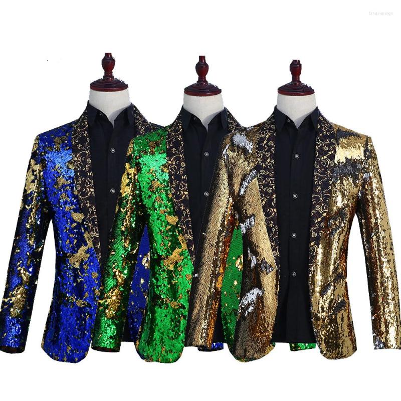 Men's Suits Men's Fashion Sequins Green Fruit Collar Western Style Costumes Stage Performance Nightclubs DJ Singer, Blue gold 
Men's Suits Men's Fashion Sequins Green Fruit Collar Western Style Costumes Stage Performance Nightclubs DJ Singer, Blue gold