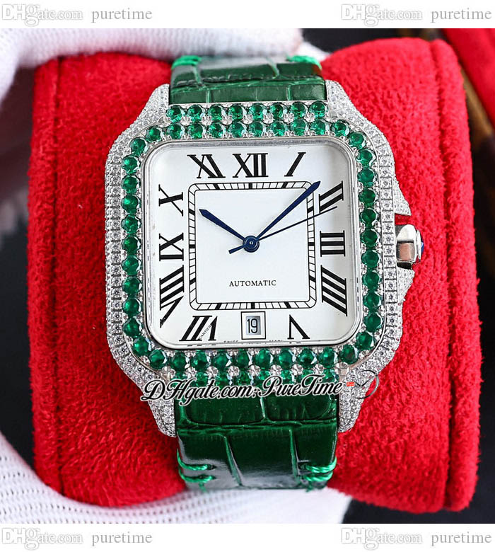 TWF TWWSSA0009 M8215 Paved Diamonds Automatic Mens Watch 40mm Miyota Fully Iced Out Green Diamond Bezel White Black Roman Dial Leather Super Edition Puretime F6
TWF TWWSSA0009 M8215 Paved Diamonds Automatic Mens Watch 40mm Miyota Fully Iced Out Green Diamond Bezel White Black Roman Dial Leather Super Edition Puretime F6
