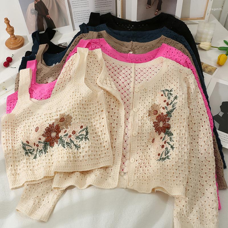 Women's Jackets Vintage Womens Tops And Blouses Long Sleeve Fashion Embroidered Hollowed Thin Coat With Suspender Vest Spring Summer Clothes
Women's Jackets Vintage Womens Tops And Blouses Long Sleeve Fashion Embroidered Hollowed Thin Coat With Suspender Vest Spring Summer Clothes