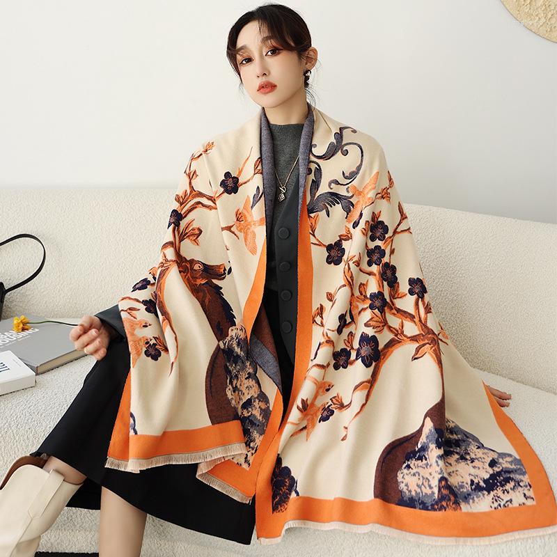 Scarves Woman Fashion European And American Style Flower Printing Imitation Cashmere Shawl Multifunction Decorate Warm Scarf
Scarves Woman Fashion European And American Style Flower Printing Imitation Cashmere Shawl Multifunction Decorate Warm Scarf