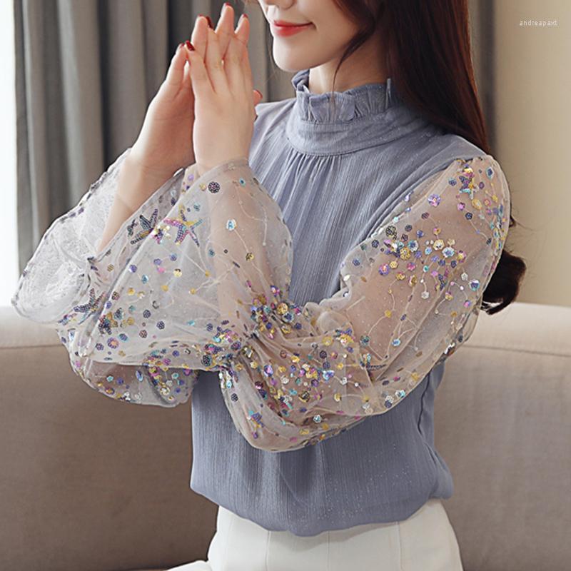 Women' Blouses Womens Tops Spring Autumn Korean Fashion See Through Sequined Long Sleeve Lightweight Shirts Blue Stand Chiffon Mesh
Women' Blouses Womens Tops Spring Autumn Korean Fashion See Through Sequined Long Sleeve Lightweight Shirts Blue Stand Chiffon Mesh