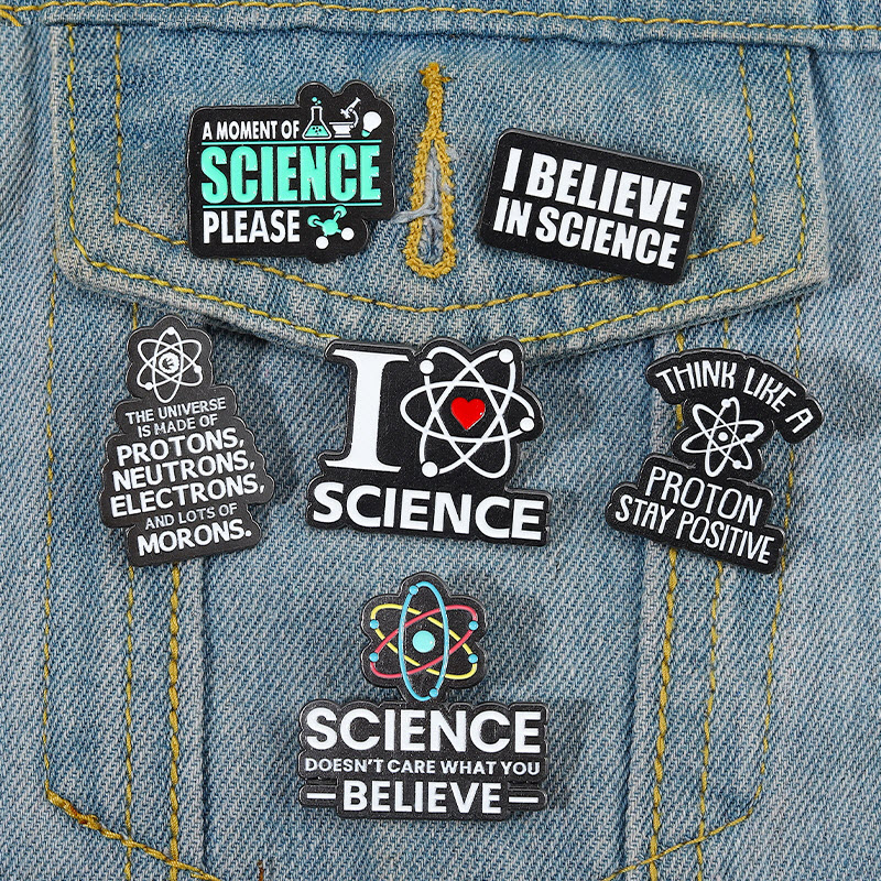 

I Believe in Science Enamel Pins Custom Brooches Proton Neutrons Lapel Badges Cartoon Funny Quotes Jewelry Gift for Kids Friends, Color #1