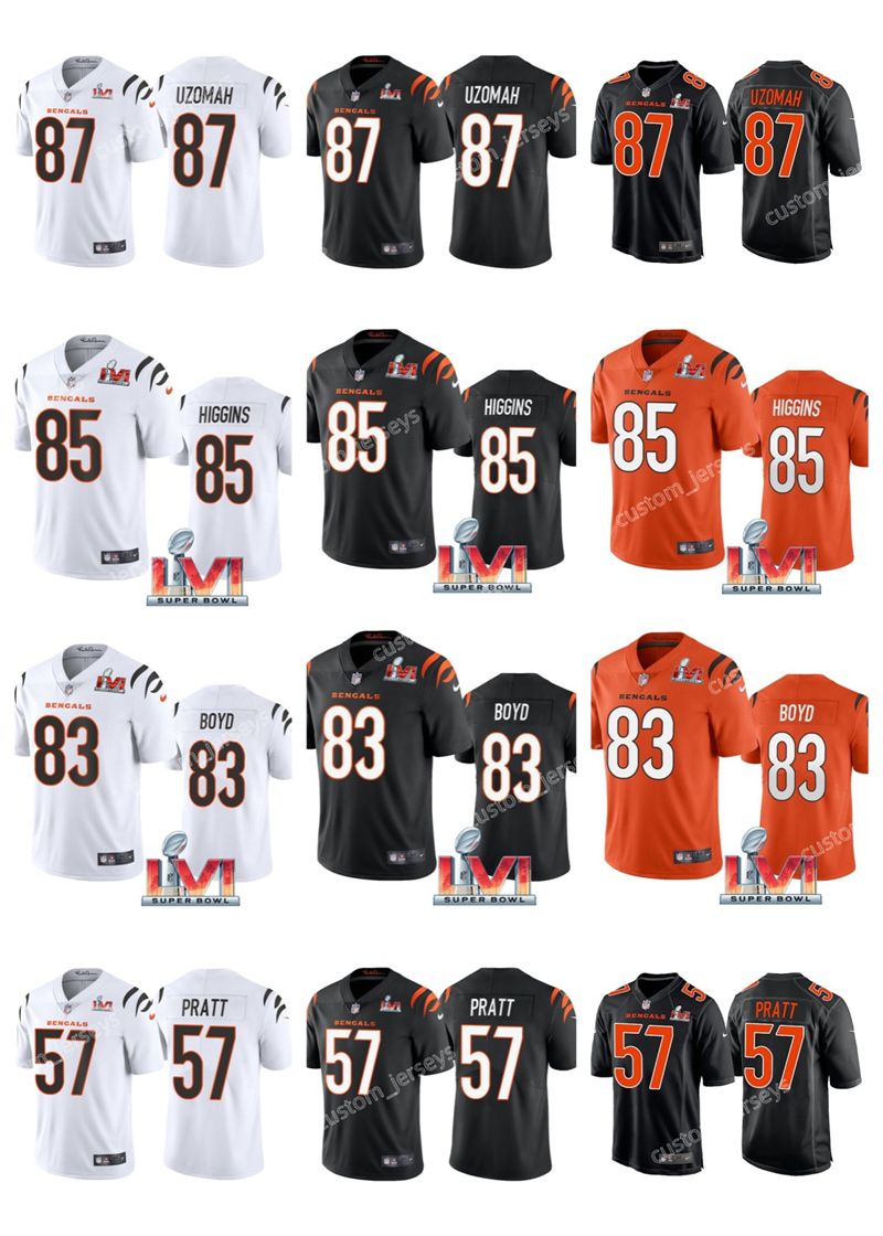 Custom Cincinnati''Bengals''men 57 Germaine Pratt 83 Boyd 85 Higgins 87 Uzomah 2022 Super Bowl LVI Vapor Limited''NFL''Stitched Jersey, 16
Custom Cincinnati''Bengals''men 57 Germaine Pratt 83 Boyd 85 Higgins 87 Uzomah 2022 Super Bowl LVI Vapor Limited''NFL''Stitched Jersey, 16