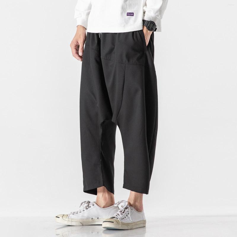 Men's Pants Men's Straight Harem Drop Crotch Plain Trousers Elastic Waist Baggy C8, Black