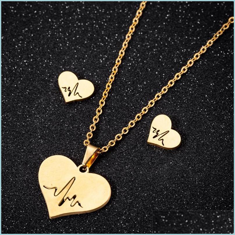 Earrings Necklace Stainless Steel Love Heart Necklace Women Gold Heartbeat Stud Earrings Jewelry Sets For Girls Wedding Drop Delive Dh0Kt, See picture
Earrings Necklace Stainless Steel Love Heart Necklace Women Gold Heartbeat Stud Earrings Jewelry Sets For Girls Wedding Drop Delive Dh0Kt, See picture