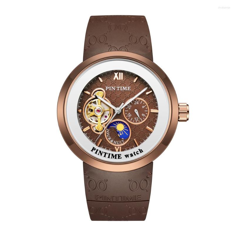 Wristwatches Fashion Men Luxury Wrist Watch All Dial Work Moon Phase Rubber Strap Automatic Mechanical Mens Watches
Wristwatches Fashion Men Luxury Wrist Watch All Dial Work Moon Phase Rubber Strap Automatic Mechanical Mens Watches