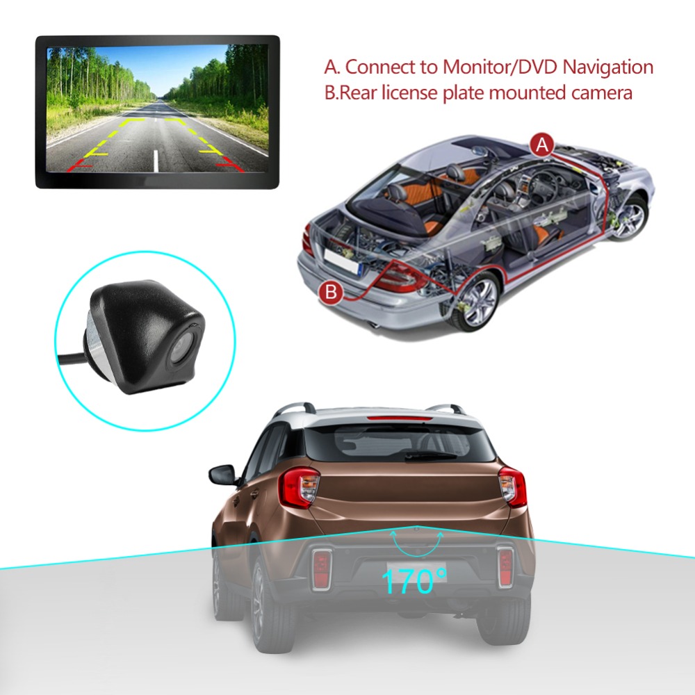 2022 new car Rear View Camera Universal Night Vision Backup Parking Reverse Camera Waterproof 170 Wide Angle HD Color Image