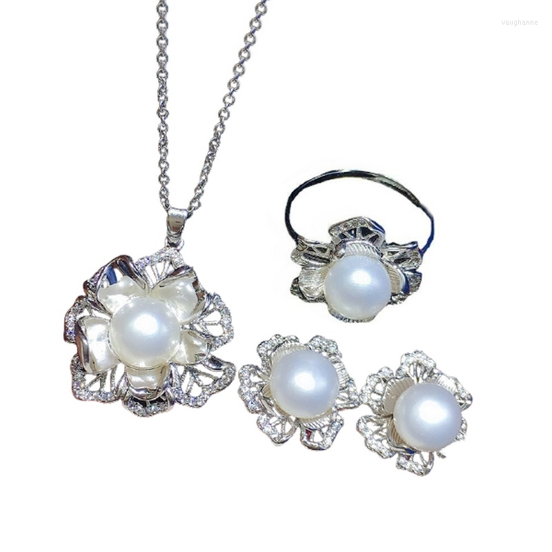 Necklace Earrings Set 3PCS PER Bridal Jewelry CZ Natural Pearl Women Korean Flower Pendant Earring Ring Sets, Picture shown
Necklace Earrings Set 3PCS PER Bridal Jewelry CZ Natural Pearl Women Korean Flower Pendant Earring Ring Sets, Picture shown