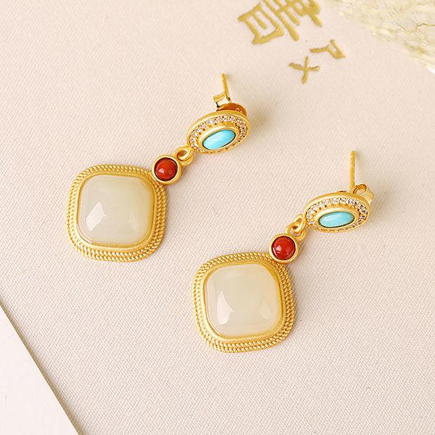Dangle Earrings Natural Hetian White Jade Inlaid S925 Sterling Silver Ancient Style Thick Gold Stud For Women With Green Pine South Red
Dangle Earrings Natural Hetian White Jade Inlaid S925 Sterling Silver Ancient Style Thick Gold Stud For Women With Green Pine South Red