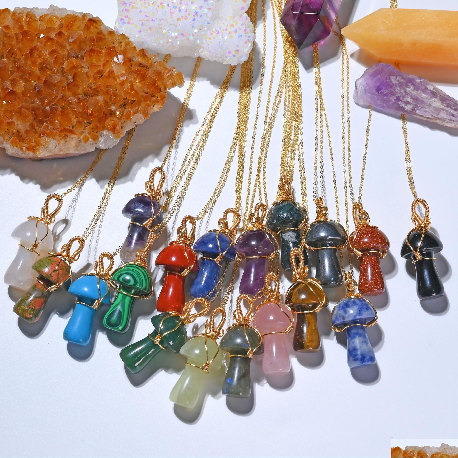 Pendant Necklaces Luxurious Mushroom Carved Stone Gemstones Pendant Charms Wire Wrap Women Healing Crystals Figurine Necklace Jewelr Dhrhv
Pendant Necklaces Luxurious Mushroom Carved Stone Gemstones Pendant Charms Wire Wrap Women Healing Crystals Figurine Necklace Jewelr Dhrhv