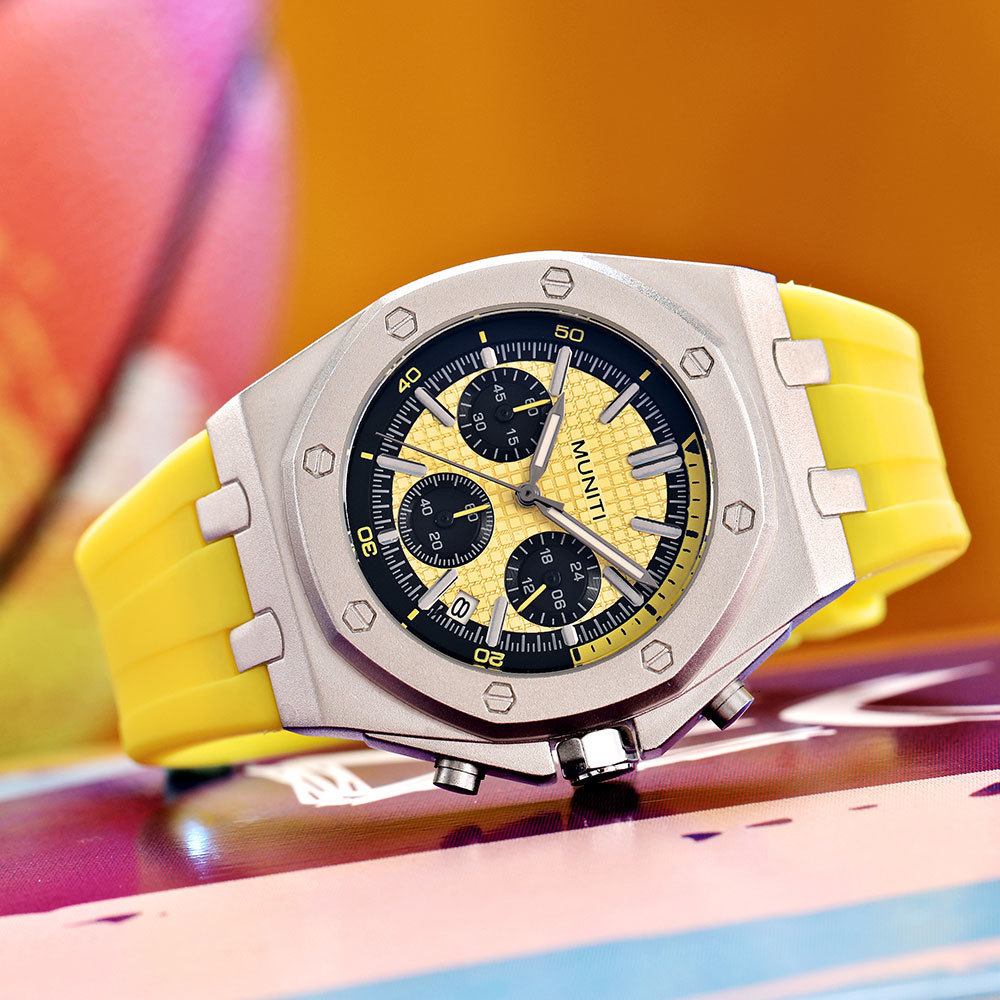 Wristwatches Fashion Quartz Watch for Men Yellow Silicone Strap Chronograph Watches Military Sport Auto Date Waterproof 24hour Indicator 221111, M9005-white
Wristwatches Fashion Quartz Watch for Men Yellow Silicone Strap Chronograph Watches Military Sport Auto Date Waterproof 24hour Indicator 221111, M9005-white