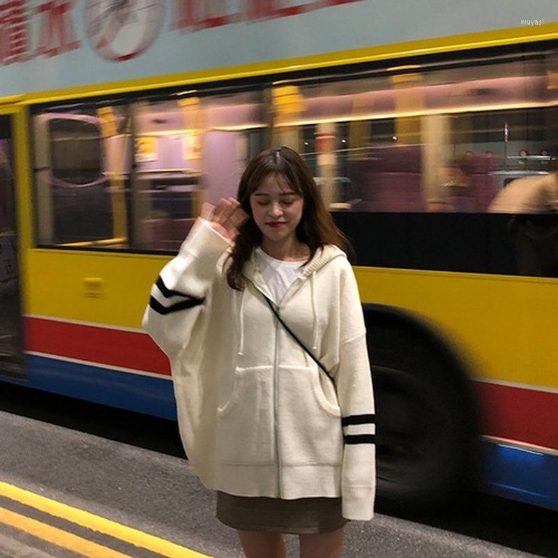 Women's Knits Women Sweaters Thick Simple Cardigan Outwear Striped Zipper Pocket Hooded Fashion Loose Korean Style Arrival Female, Black 
Women's Knits Women Sweaters Thick Simple Cardigan Outwear Striped Zipper Pocket Hooded Fashion Loose Korean Style Arrival Female, Black