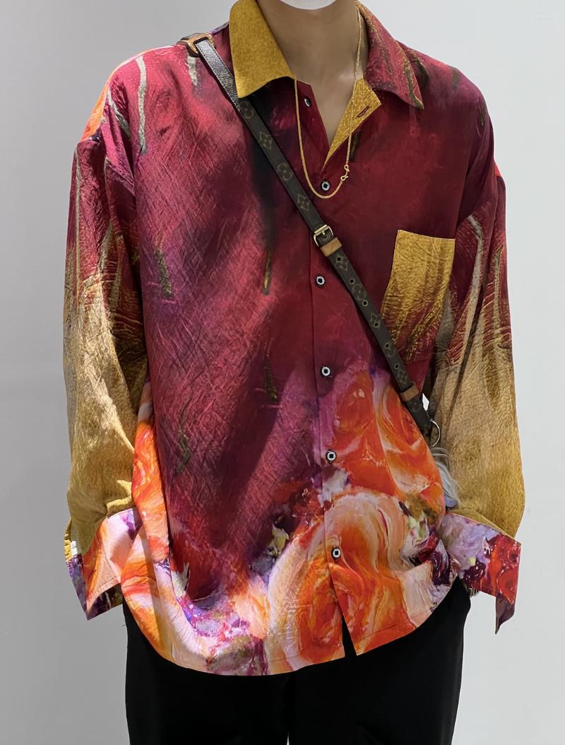 Men's Casual Shirts Cs187 Fashion Men's 2022 Runway Luxury European Design Party Style Clothing, Orange
