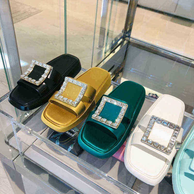 Leather Summer Rv Sandals Rhinestone Square Buckle Flat Bottom Women's Shoes Thick Soled Slippers French One Line Strap, White
Leather Summer Rv Sandals Rhinestone Square Buckle Flat Bottom Women's Shoes Thick Soled Slippers French One Line Strap, White