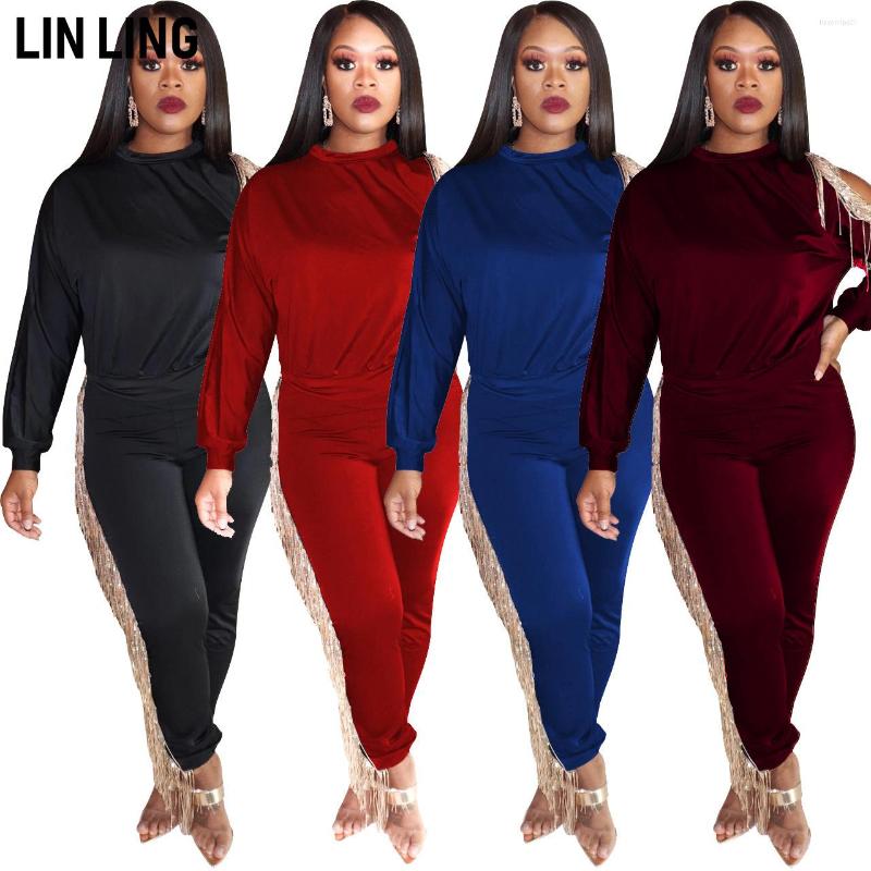 Women' Two Piece Pants LINLING Solid Off Shoulder Bead Tassel Jacket High Waist Bottom Daily Matching Two-piece Set, Red
Women' Two Piece Pants LINLING Solid Off Shoulder Bead Tassel Jacket High Waist Bottom Daily Matching Two-piece Set, Red