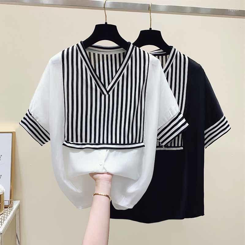 Women's Blouses Women White Striped 4XL 100kg Casual Blouse Lapel Short Sleeve Loose Fit Shirt Fashion Tide Spring Summer 2022, Black
Women's Blouses Women White Striped 4XL 100kg Casual Blouse Lapel Short Sleeve Loose Fit Shirt Fashion Tide Spring Summer 2022, Black