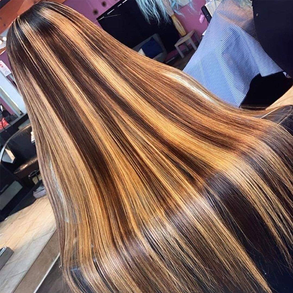 Transparent Blonde HD Full Lace Human Hair Wigs Colored Ombre Highlight Lace Frontal Synthetic Wigs For Black Women Preplucked Natural Hairline